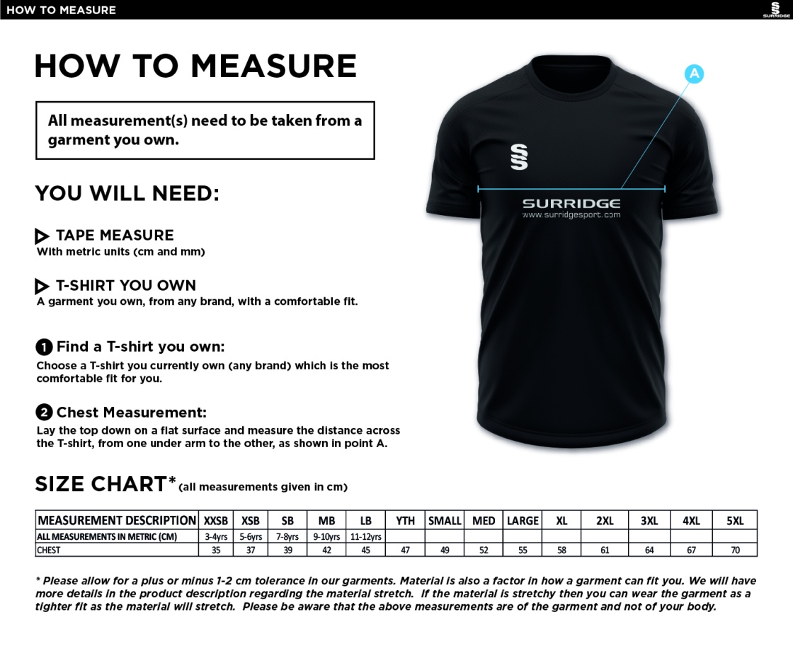 ST JOSEPH'S COLLEGE GCSE PE DUAL POLO SHIRT - Size Guide