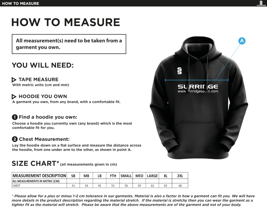 St Joseph's College Staff Blade Hoody Black/Red/White - Size Guide