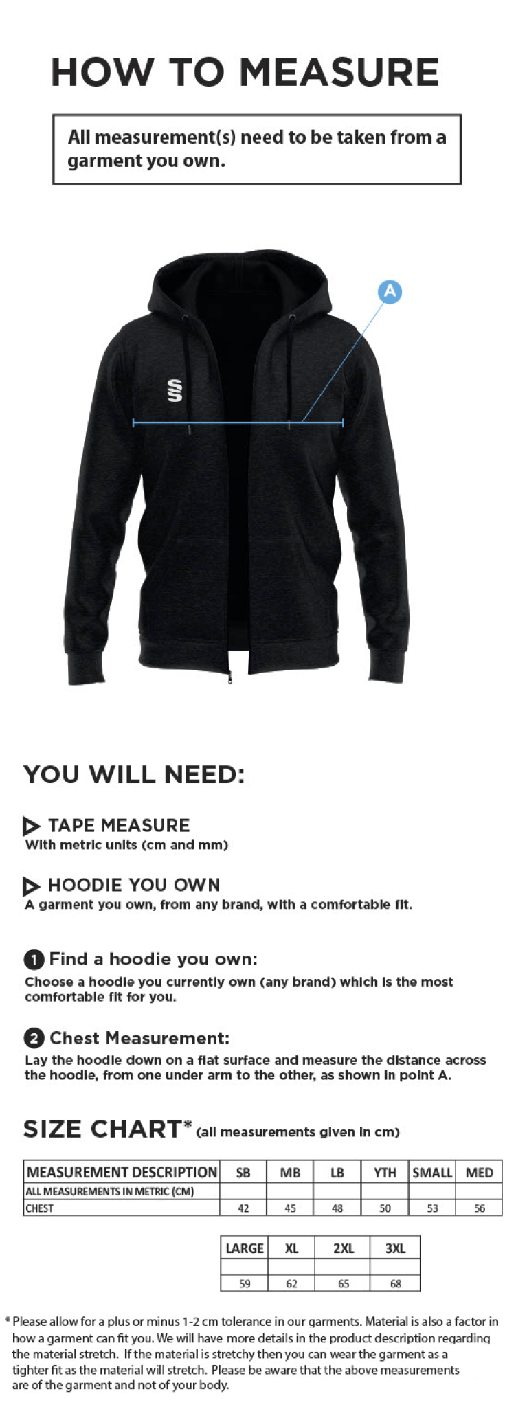 St Joseph's College Staff Dual Hoody - Size Guide
