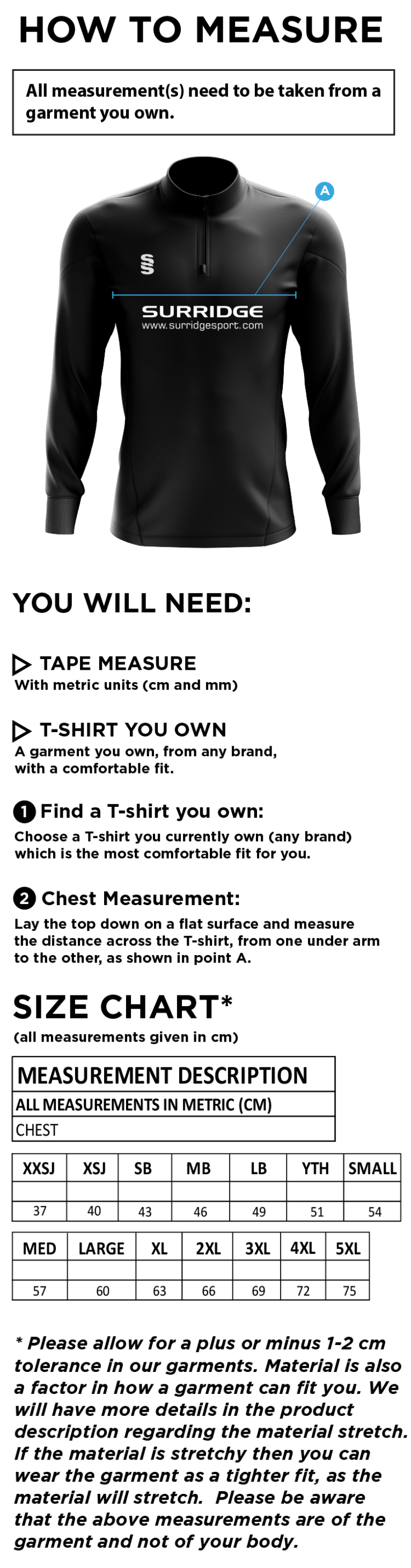 St Joseph's College Staff Dual Mid-layer - Size Guide