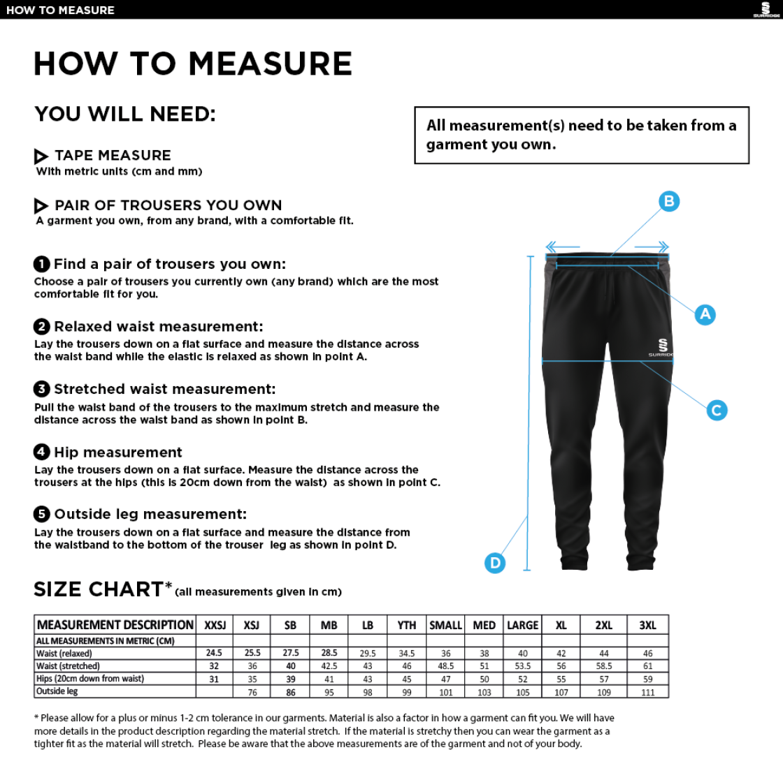 St Joseph's College Staff Tek Slim Pant Black - Size Guide